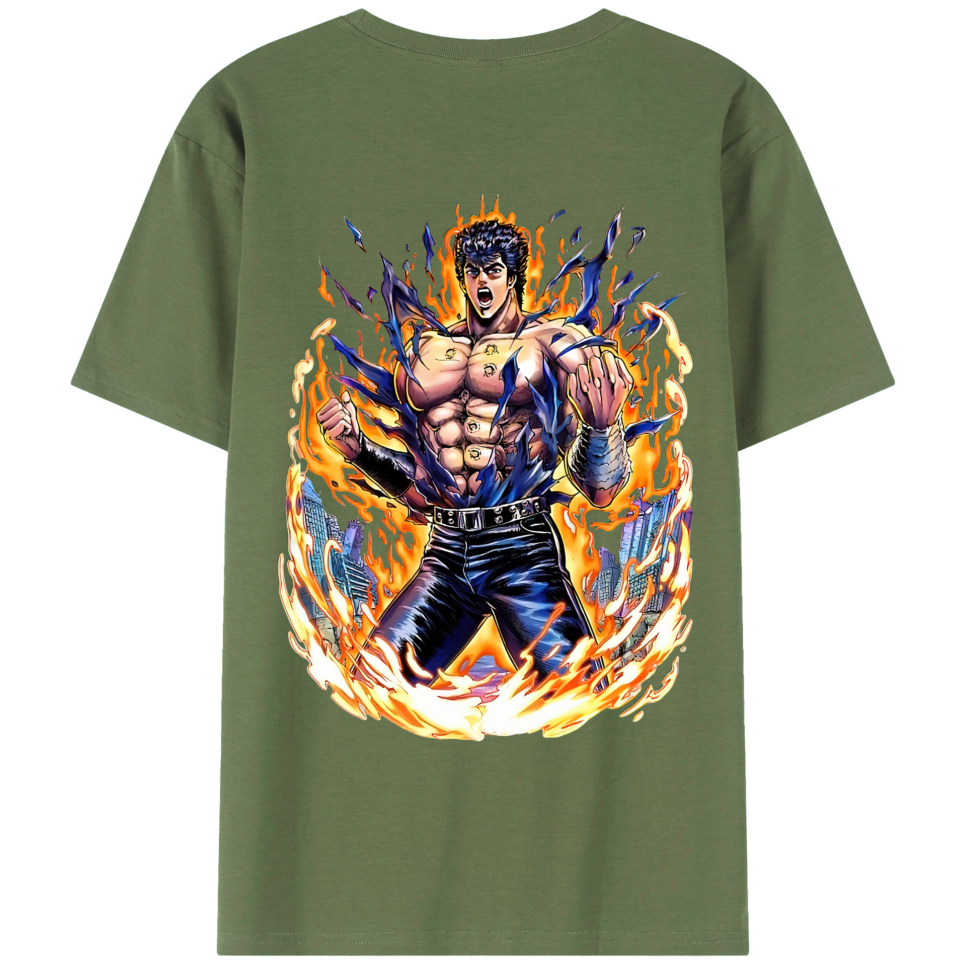 （画像用） 北斗の拳 Fist of the North Star 綿100％ メンズ半袖Tシャツ（バックプリント） 通気性